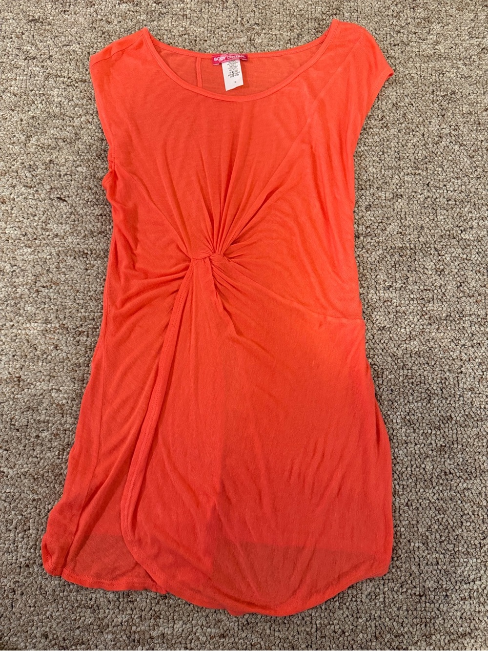 Body Central y2k Orange/Coral Twist-Front Cap-Sleeve Top
